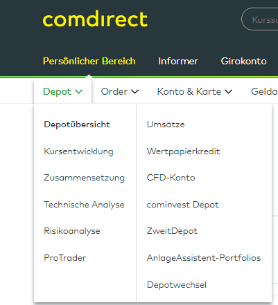 Depot comdirect Informationen Kategorien