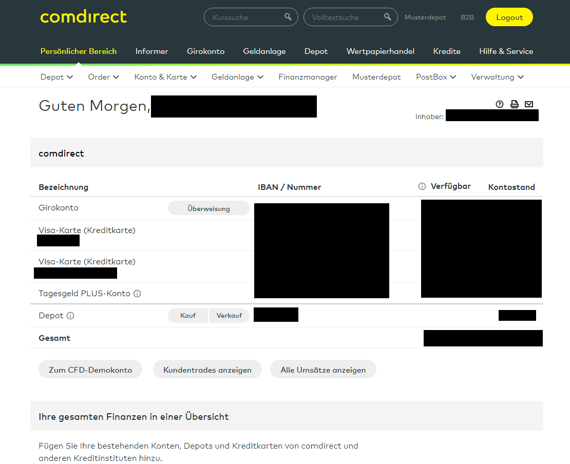 comdirect Konten Übersicht Depot verwalten