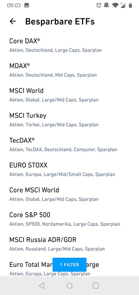 In App Übersicht über ETF bei Trade Republic