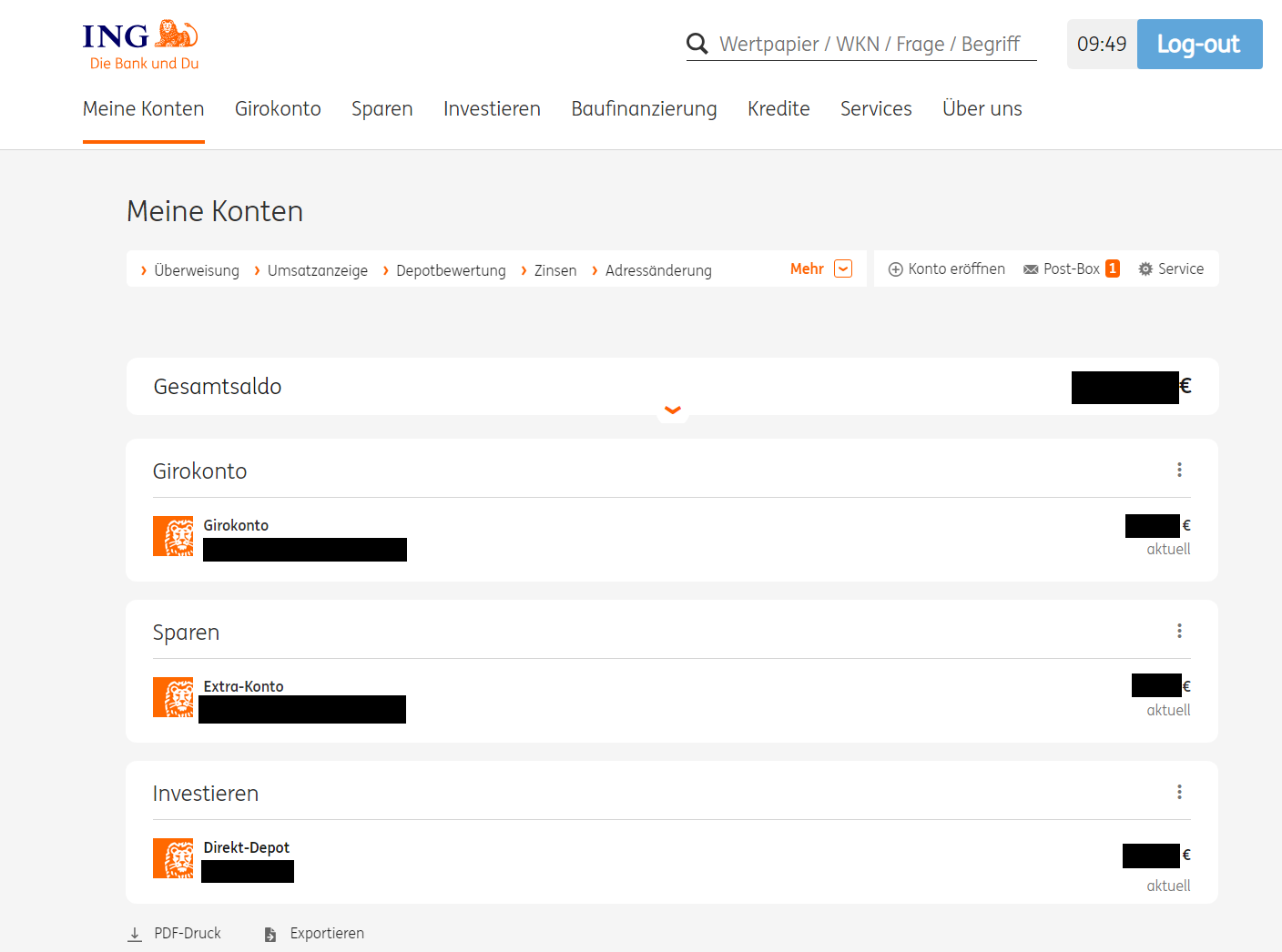 Konto ING Depot Wertpapier Aktienhandel