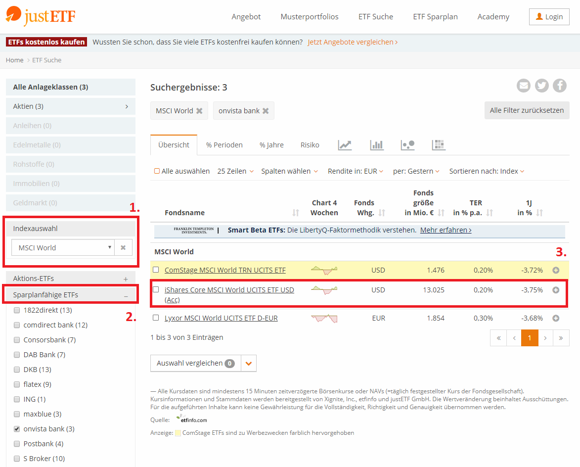 justETF Praxisbeispiel ETF suchen Depot