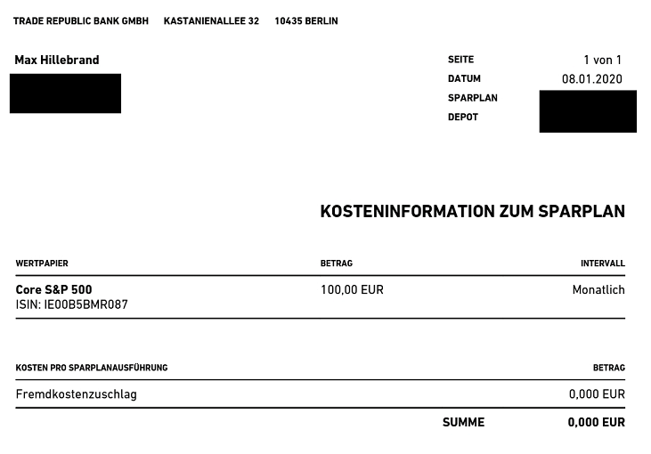 Trade Republic Kosteninformation