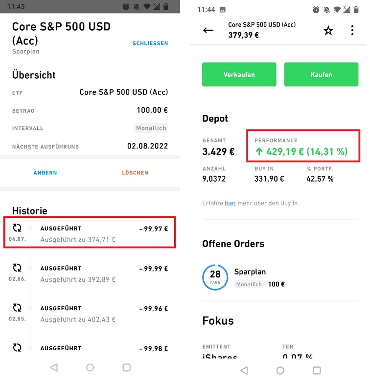 S&P 500 ETF Sparplan 2022 Juli