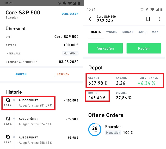 Trade Republic ETF Sparplan S&P500 Juli