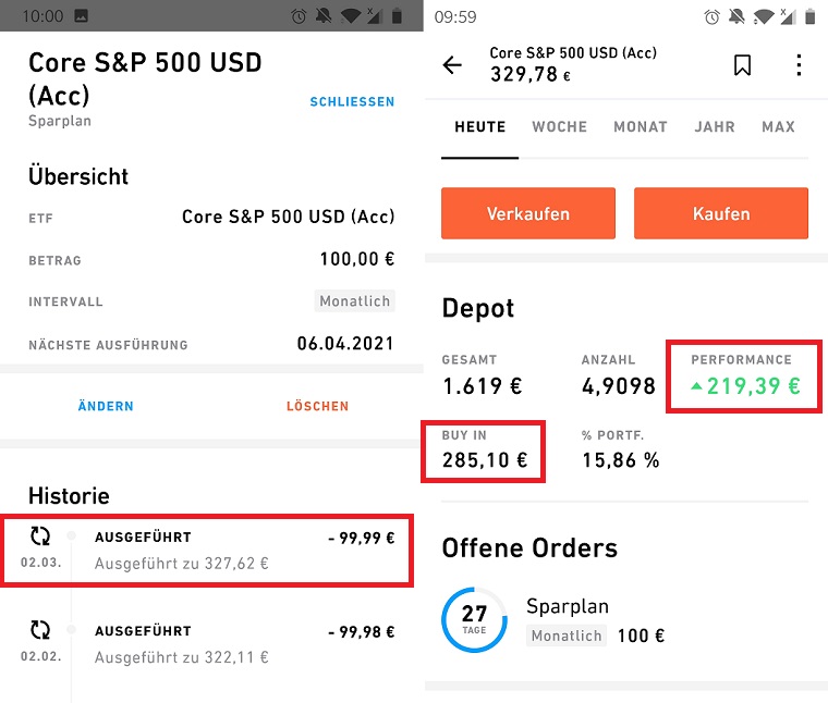 Sparplan bei Trade Republic März 2021