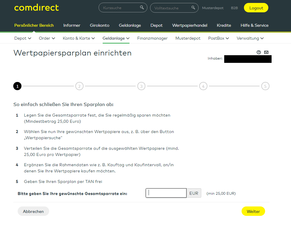 comdirect Sparplan einrichten Sparen