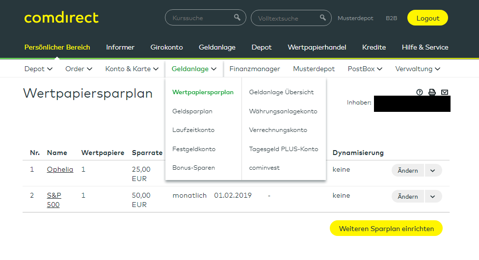 comdirect Wertpapiersparplan Sparplan Aktienhandel